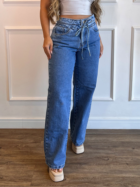 Calça Jeans Wide Leg Modern com Regulagem na Cintura